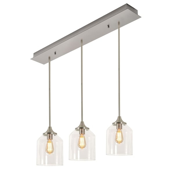 Afx William 3 Light Linear Pendant, Medium Base 120V, Satin Nickel WMMP08MBSNLNR3 - main